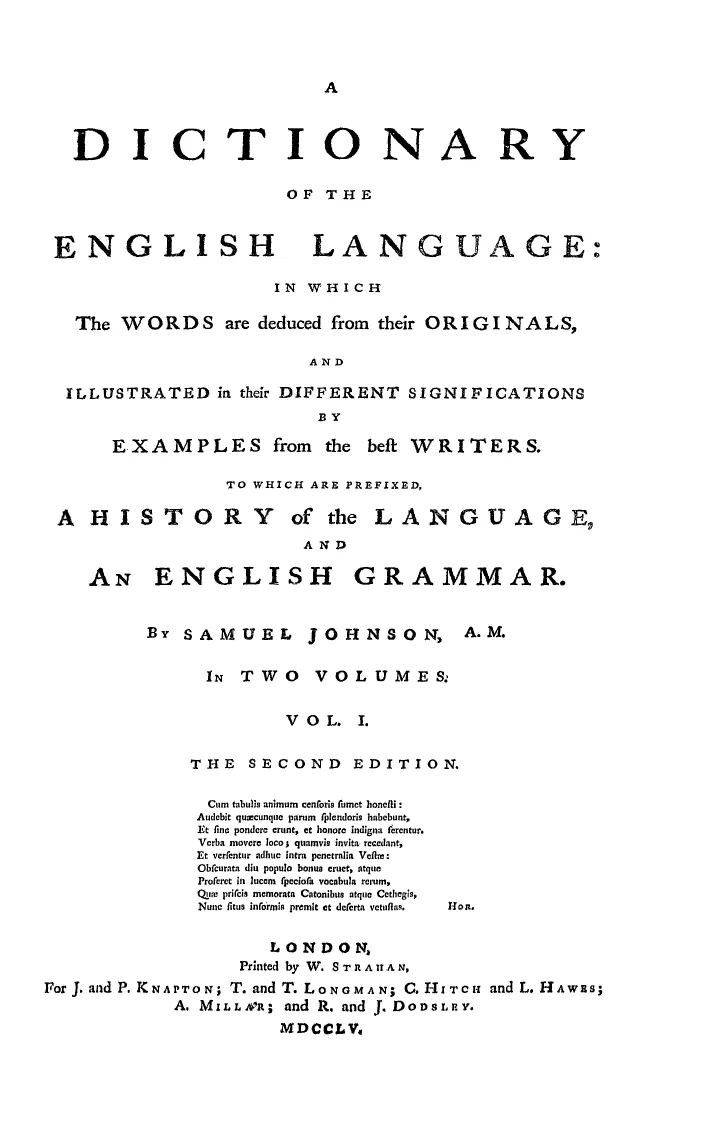 A page from Samuel Johnson's Dictionary of the English Language, 1755.