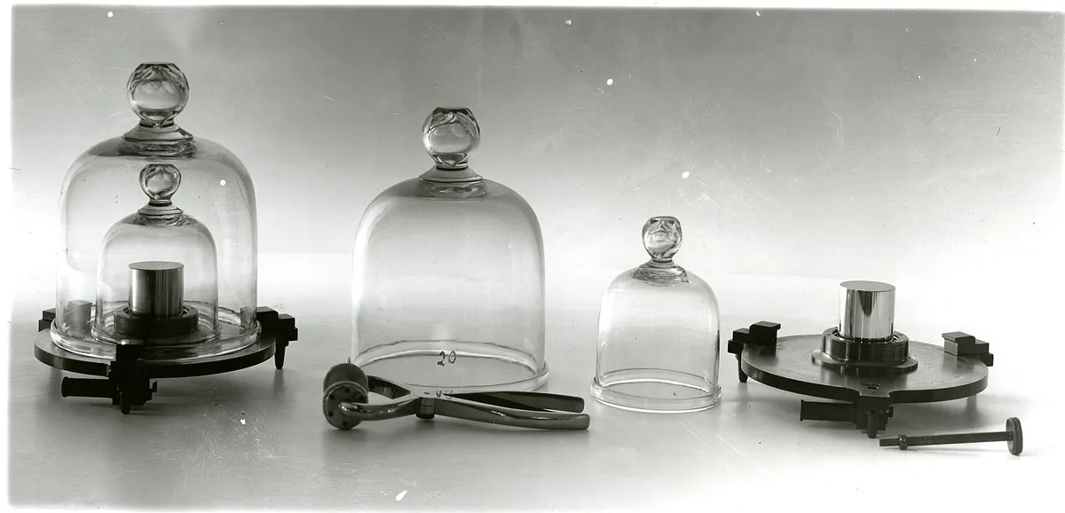 A set of precision mass standards in their case at the US National Institute of Standards and Technology.